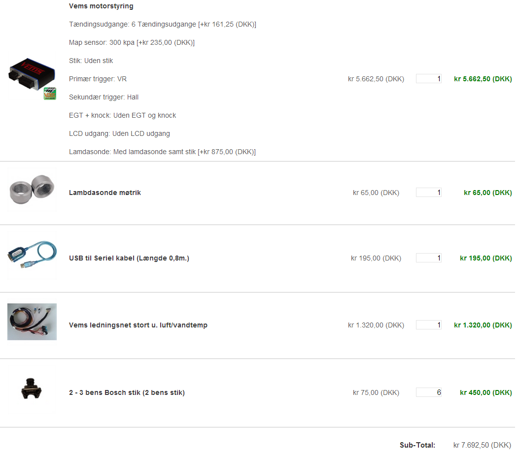 Priser for motorstyringskomponenter