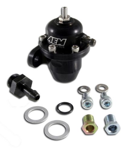 Billede af AEM 25-300BK EFI brændstoftrykregulator inline 2x AN6 ORB / 1x AN6 ORB