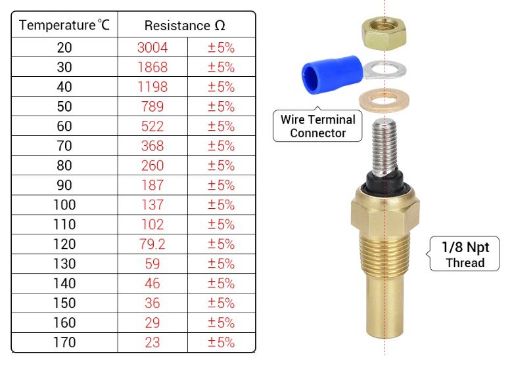 Billede af Elektrisk Olie- og vandtemperatursensor - Universal