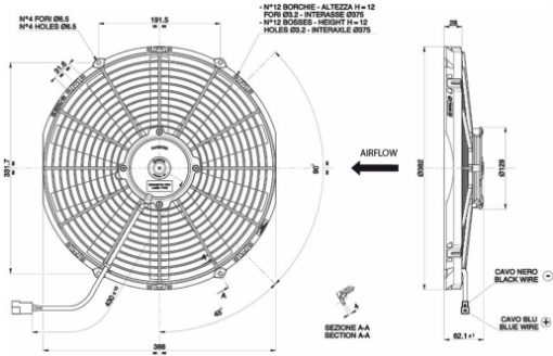 Billede af SPAL 14" High performance køleblæser - Skubber - VA08-AP51/C-23S - 1263 CFM