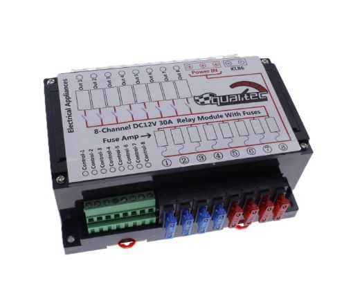 Billede af 8-kanals DC 24V 30A relæmodul med sikringer - Black