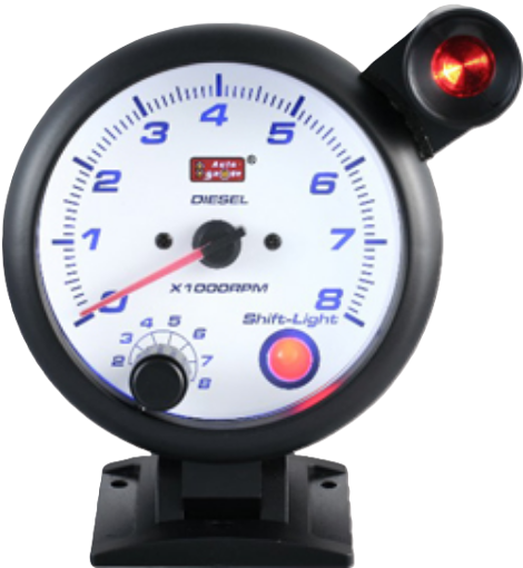 Billede af Autogauge - 3,75" Omdrejningstæller - Hvid baggrund - Sort ring - Med shiftlight - Til diesel - LAGERSALG