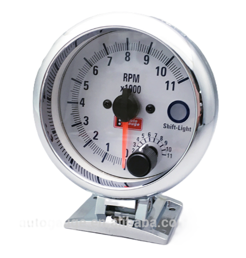 Billede af 3,75" Omdrejningstæller - Hvid baggrund - Chrom ring - Med shiftlight