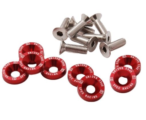 Billede af 8 x M6x20 Stål bolte + skiver - Rød