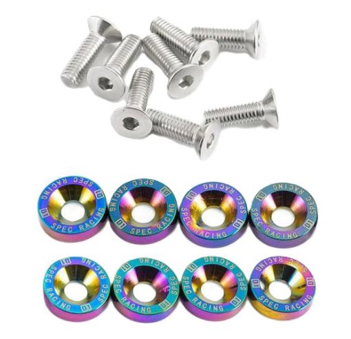 Billede af 8 x M6x20 Stål bolte + skiver - Neo Chrome