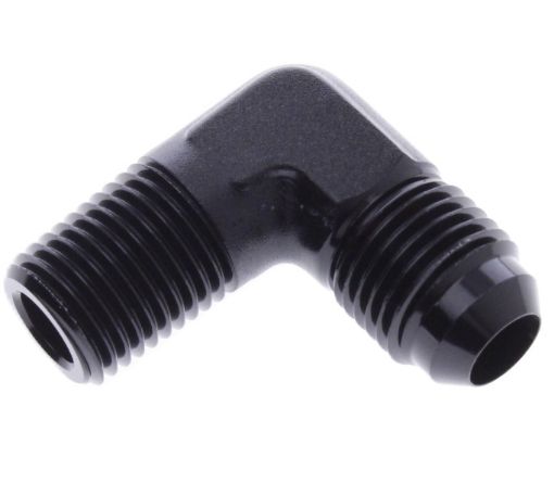 Billede af 90° AN vinkelfitting AN6 han – 3/8" NPT han – sort aluminium