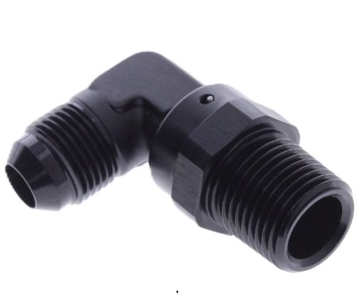 Billede af 90° AN vinkelfitting AN12 han – 1/2" NPT – sort aluminium